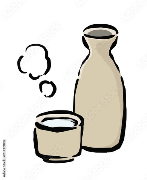 Obraz 熱燗のイラスト　お猪口と徳利入ったお酒