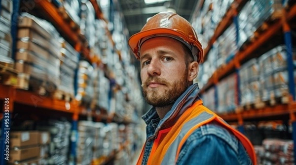 Fototapeta A warehouse worker inspecting incoming goods for damage and verifying quantities against shipping documents