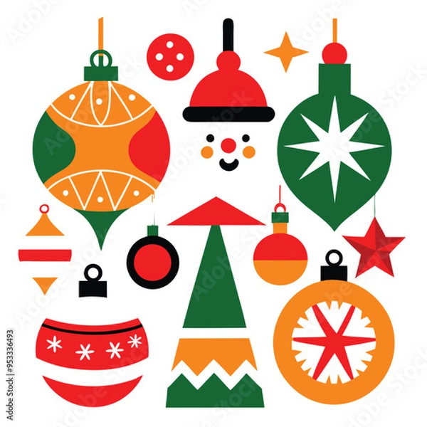 Fototapeta Soviet Christmas tree toys vector illustration on white background.