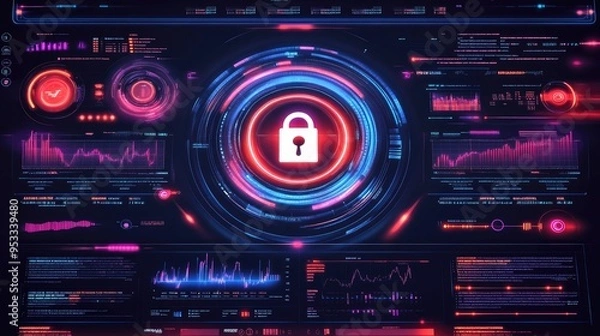 Fototapeta Futuristic Cybersecurity Concept Featuring a Glowing Digital Padlock