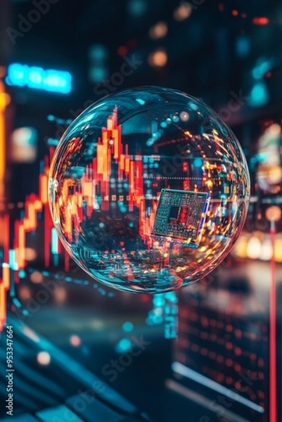 Obraz バブルの中にある半導体チップによるAIバブル崩壊のコンセプト