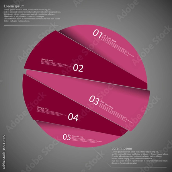 Fototapeta Circle randomly cut to five parts on dark