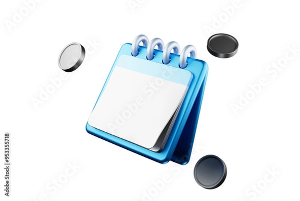 Fototapeta 3D calendar icon showing date and time for meeting reminder. Calendar with 3D coins floating around. Calendar for appointments, deadlines, vacation planning. 3D illustration.