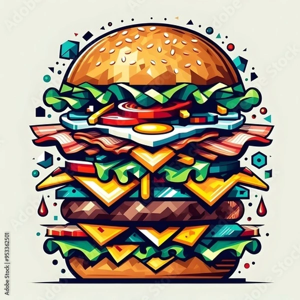 Fototapeta Big fresh beef Hamburger with cheese burger