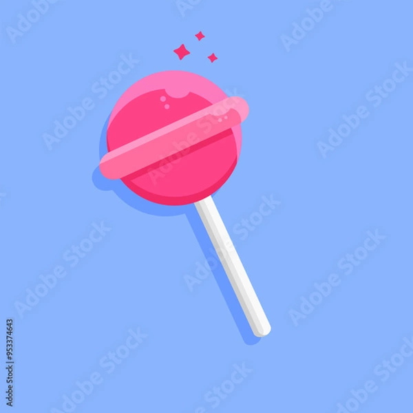 Obraz Strawberry flavored lollipop candy designed in cartoon flat style. Vector illustration. Sweet snack concept design.