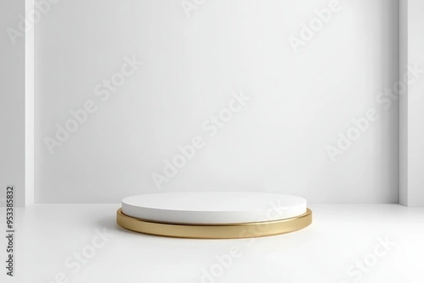 Fototapeta Clean Podium for Product Presentation on White Background in 3D Rendering Illustration