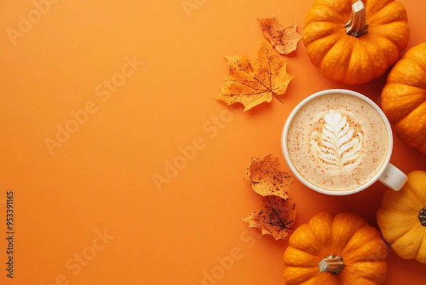 Obraz pumpkin latte on autumn orange background