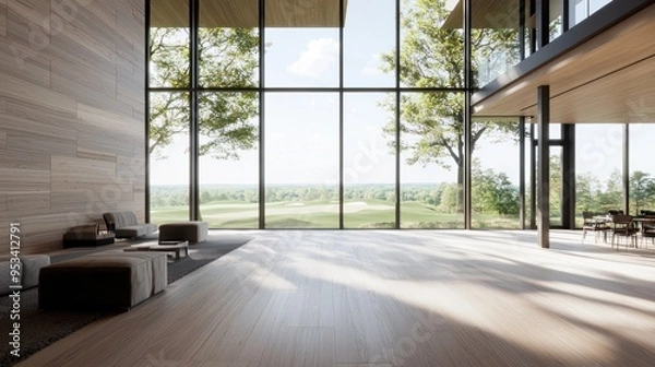 Fototapeta Opulent Golf Clubhouse with Panoramic 8K Views of Course | Luxurious Ultra High Detail Architecture, Generative Ai