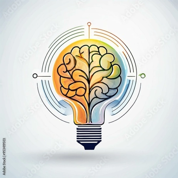 Obraz light bulb with brain logo concept