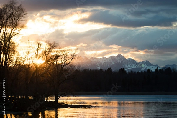 Fototapeta sunset over the lake