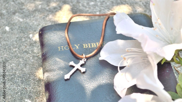 Obraz Christian cross and Bible background