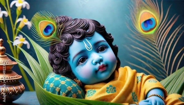 Obraz Divine representation of krishna with peacock feather for spiritual decor