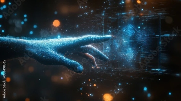 Fototapeta Digital Hand Reaching Out to Abstract Data