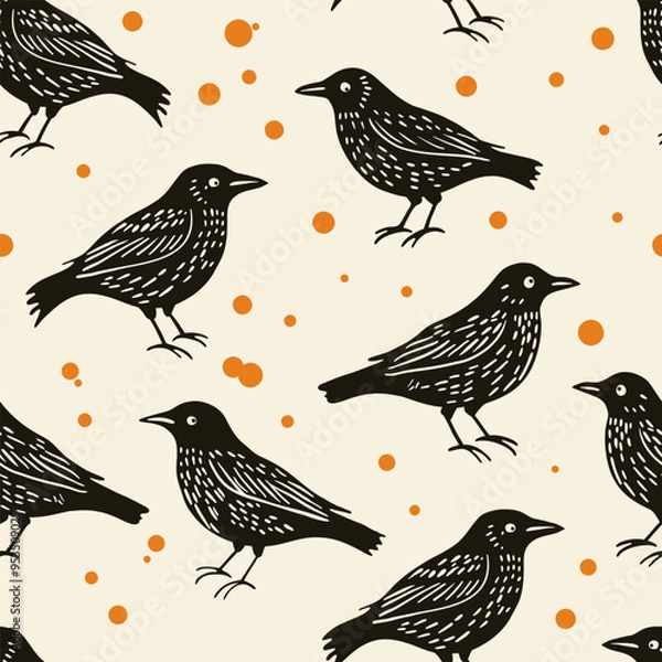 Fototapeta Black Raven Pattern