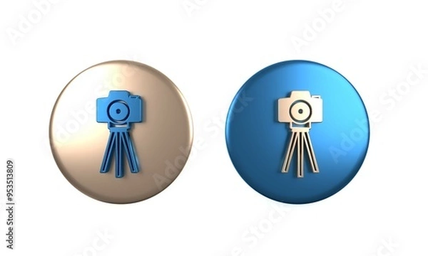 Fototapeta Colorful Photo camera icon isolated on white background. Foto camera. Digital photography. Circle button. 3D render illustration
