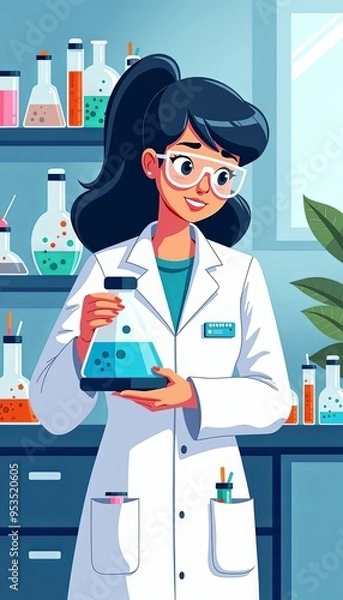 Obraz Scientific Research Female Microbiologist Medical Analysis Laboratory Worker Scientific Experiment Animated Graphics Line Art