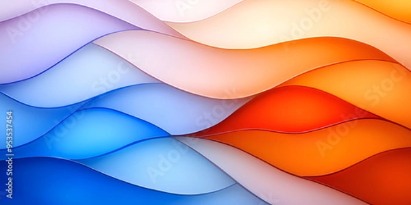 Fototapeta Flowing abstract waves in shades of blue, orange, and purple create a dynamic visual display ideal for backgrounds and designs