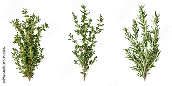 Obraz Fresh thyme and rosemary sprigs isolated transparent background