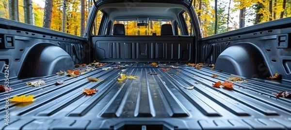 Fototapeta Empty pickup truck bed with down tailgate, modern taillights, and spacious cargo area
