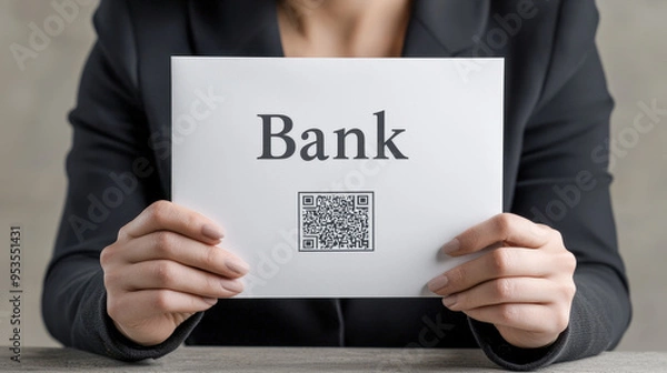 Obraz Quishing Beware of QR Code Scams A Concerned Woman Examines a Potentially Fraudulent Document Involving 'Quishing' Tactics – Protect Yourself from Emerging Cyber Threats