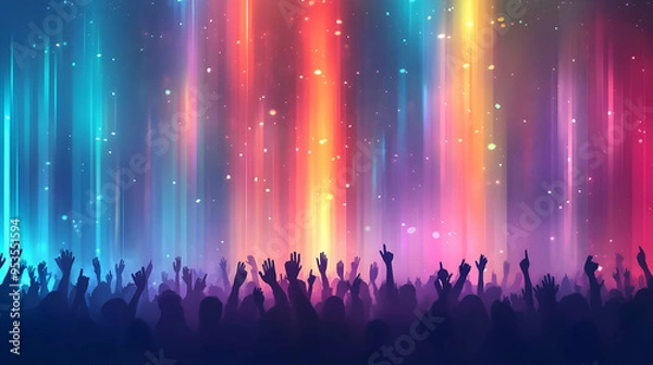 Obraz Crowd Silhouettes Cheering Under Neon Lights