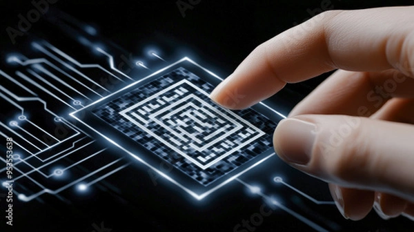 Obraz Quishing Beware of QR Code Scams A Concerned Woman Examines a Potentially Fraudulent Document Involving 'Quishing' Tactics – Protect Yourself from Emerging Cyber Threats