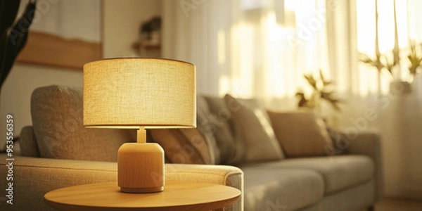 Obraz Scandinavian Living Room with Lamp on Side Table and Sofa