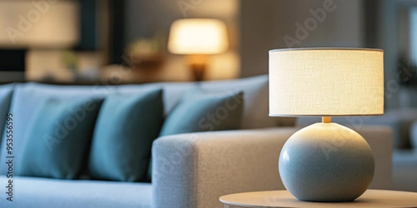 Obraz Scandinavian Living Room with Lamp on Side Table and Sofa