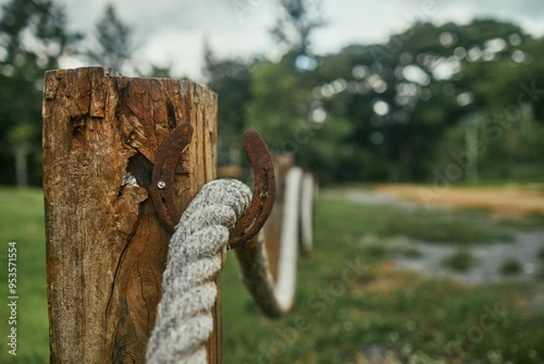Fototapeta Old robe and rusty horseshoe