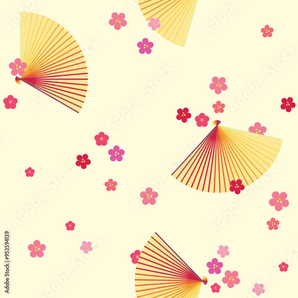 Obraz シームレスな和風の壁紙　花扇（淡黄）