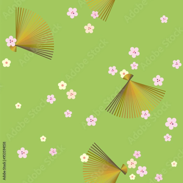 Obraz シームレスな和風の壁紙　花扇（抹茶）