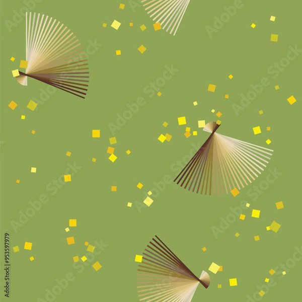 Obraz シームレスな和風の壁紙　扇と金箔（抹茶）