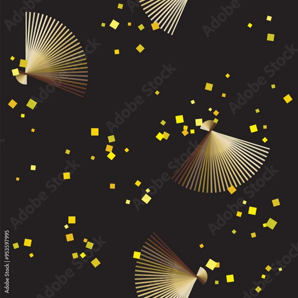 Obraz シームレスな和風の壁紙　扇と金箔（夜）