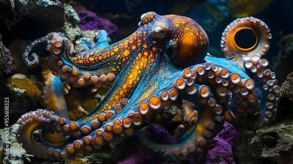 Fototapeta Colorful Octopus with Tentacles in Ocean Coral Reef