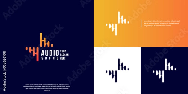 Fototapeta electronic sound logo, digital pulse music, wave display, graphic design template.