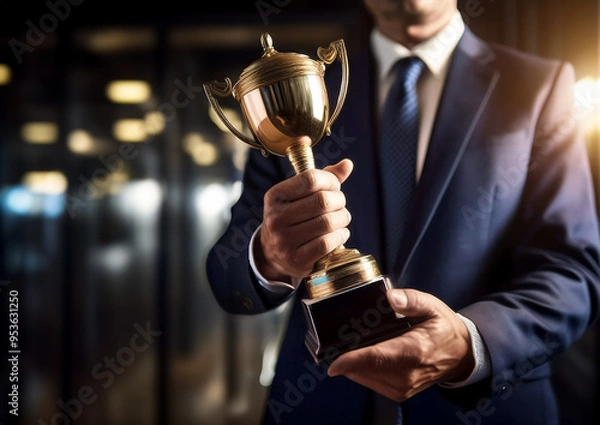 Obraz トロフィーを持つビジネスマンイメージ