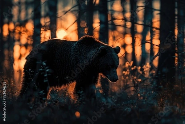 Obraz Bear silhouette roaming in a forest