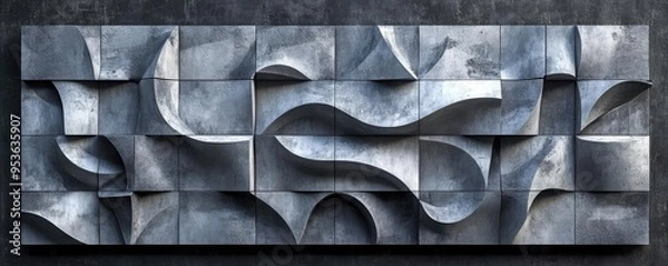 Fototapeta Artistic wall art tiles, with interlocking designs that form a larger pattern, 3D illustration