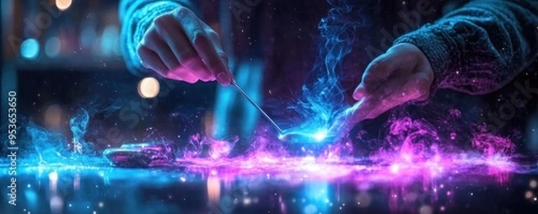 Fototapeta Mesmerizing Magic Show A Wand, A Twist, And Unforgettable Wonder, Experience The Spectacle Of Magic, Illusion And Unbelievable Tricks