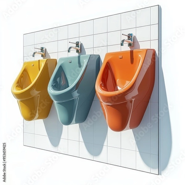 Obraz Isometric Illustration of 3d a row of urinals for male icon