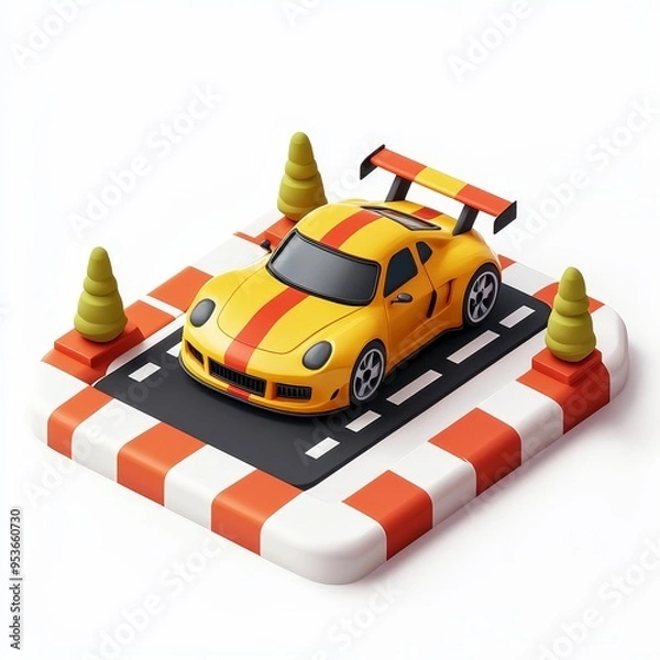 Obraz Isometric Illustration of 3d car race finish icon
