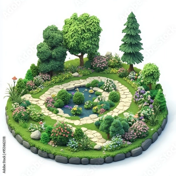 Obraz Isometric Illustration of 3d english garden