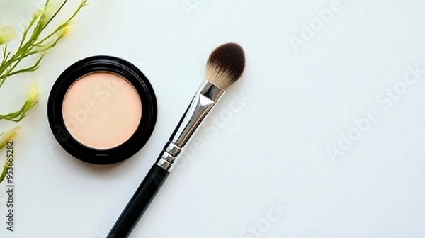 Obraz Minimalist Makeup Display with Modern Compact and Sleek Brush on White Background 