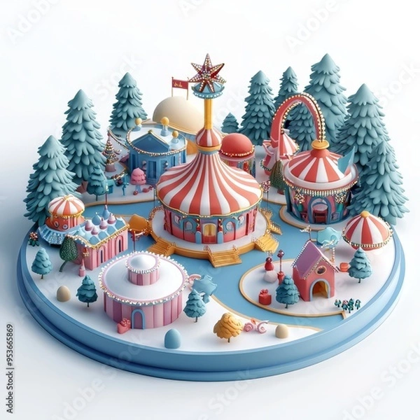 Obraz Isometric Illustration of 3d theme park with merry Christmas concept icon