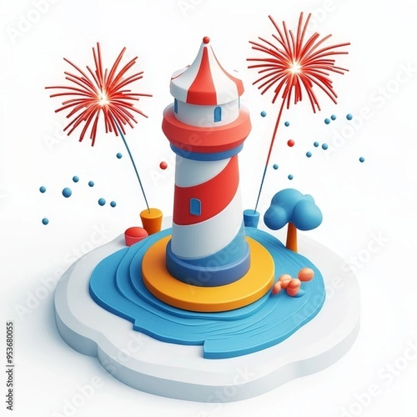 Fototapeta Isometric Illustration of 3d Cape Verde with firework in new year icon