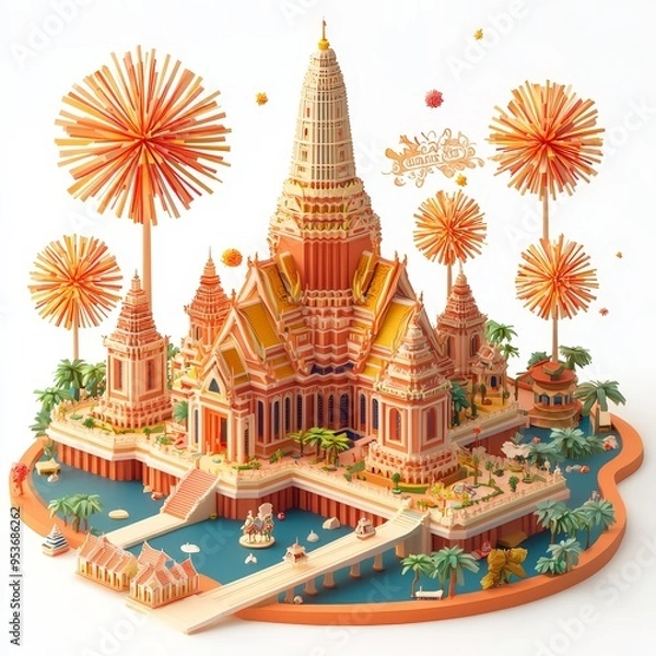 Obraz Isometric Illustration of 3d Laos with firework in new year icon
