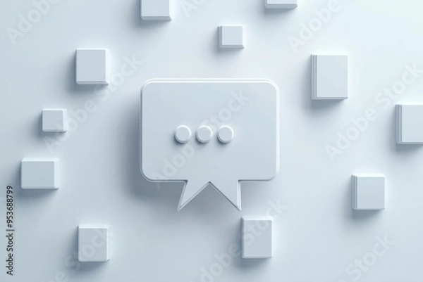 Fototapeta Speech bubble with hashtag, minimalist design, flat illustration on white background, copy space for stock photo with minimal concept, No logo, No Trademark, No text