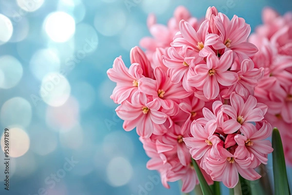 Fototapeta Pink hyacinth in spring, blurred background, pastel colors, soft focus.