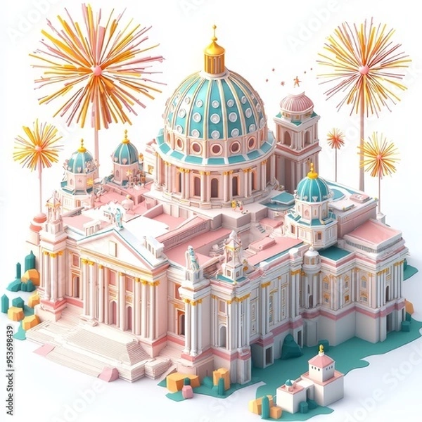 Obraz Isometric Illustration of 3d Vatican City with firework in new year icon