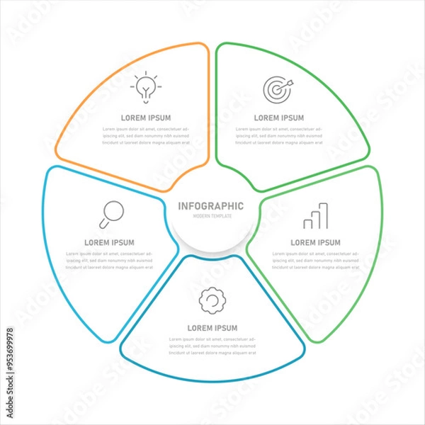 Fototapeta A thin linear infographic consisting of 5 stages. Infographics for business presentations